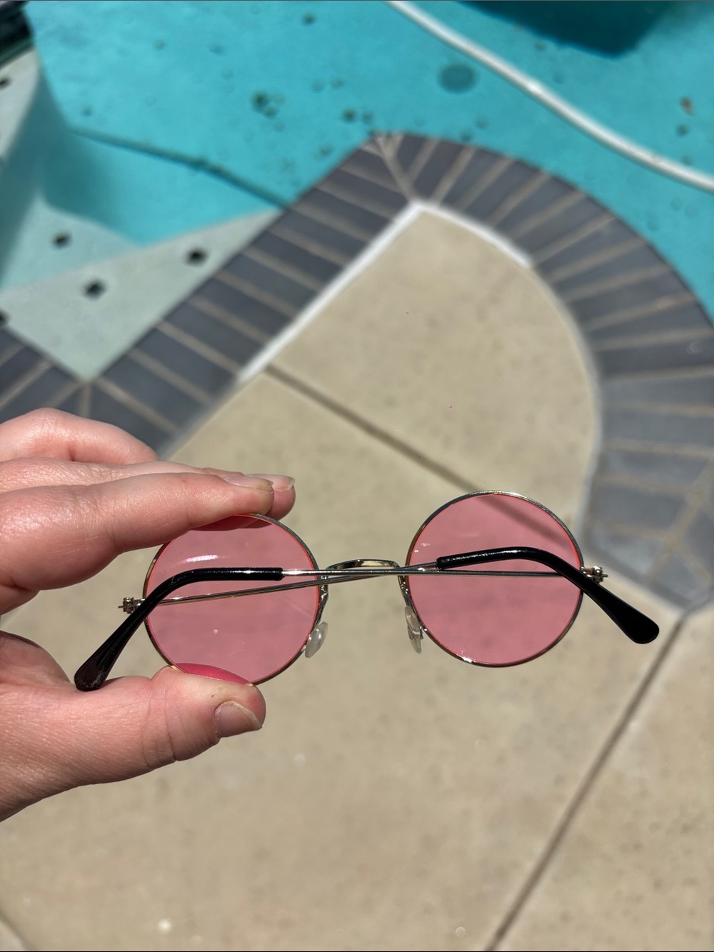 Little Round Pink Lens Sunglasses Gold Frame - Picture 2 of 4
